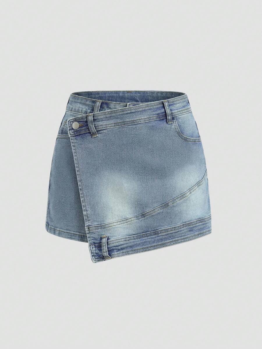 Sweetra Women's Fashion Casual Slim-Fit Versatile Short Denim Skirt - Dark Wash - View 1