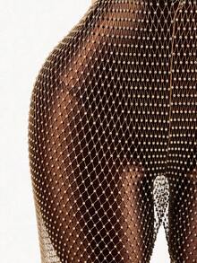 Mistrie 女士水钻镂空休闲百搭阔腿裤，适合日常穿着 - 金色 - 查看 5