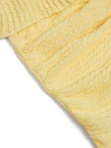 GlowEve New Waist-Cinching Textured Asymmetric Shoulder Ruffle Cream Yellow Summer Sweet Versatile Gentle Mature Commute Casual Blouse For Women - Yellow - View 5