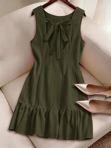 GlowEve CURVE Vestido sin mangas de talla grande de verano, elegante, de unicolor con volantes en el bajo - Verde - Ver 2