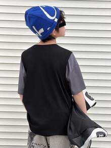 DAZY Tween Boy Colorblock Letter Print Crew Neck Short Sleeve T-Shirt Summer - Grey - View 2