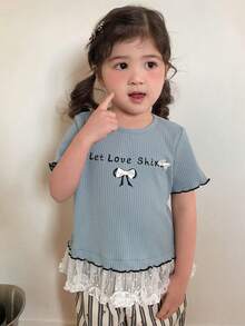 DAZY 女婴/幼儿圆领荷叶边短袖上衣，夏季 - 淺藍色 - 查看 5