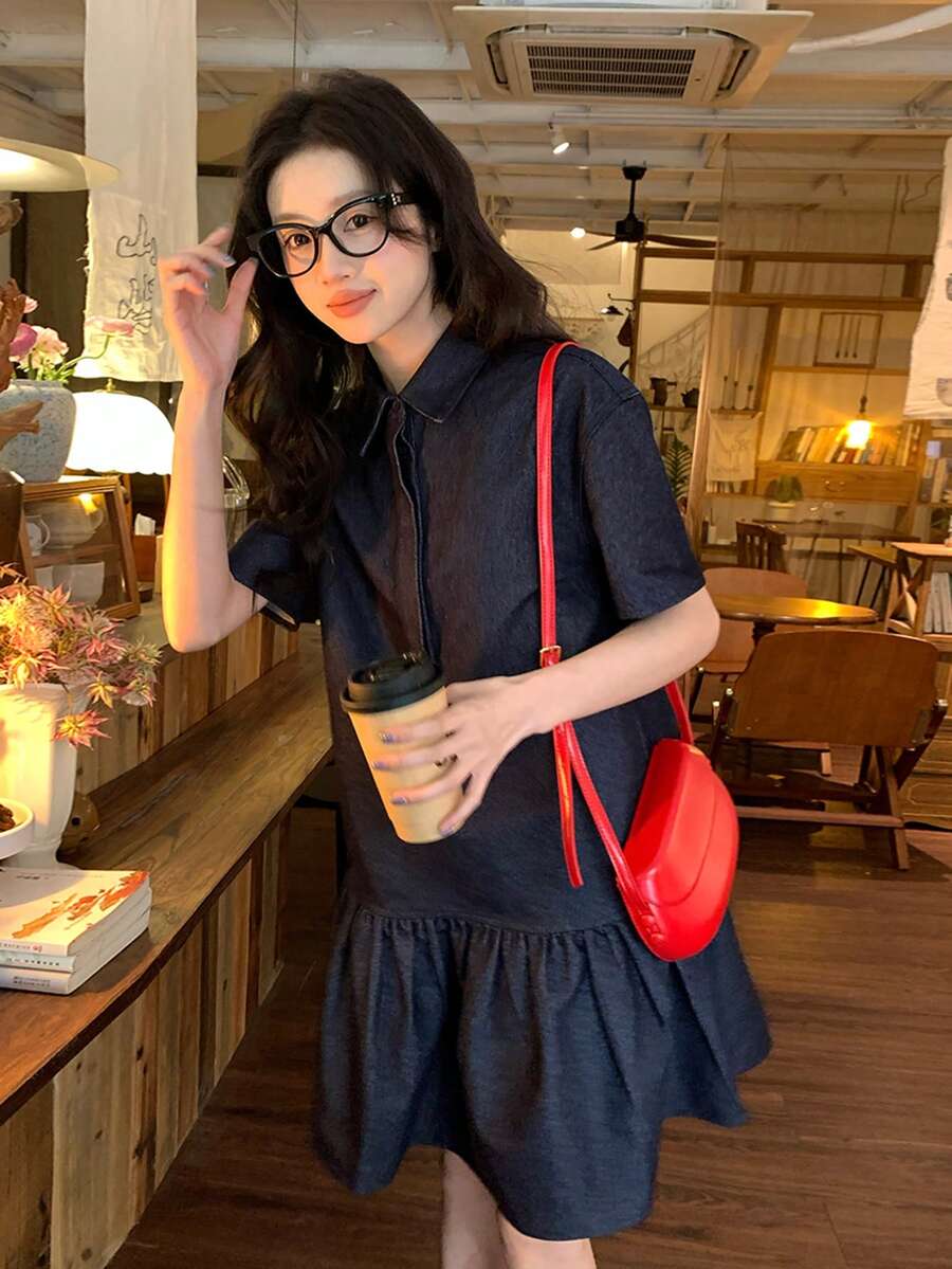 DAZY Women's Casual Denim Dress With Ruffle Hem, Summer - Blue - View 1