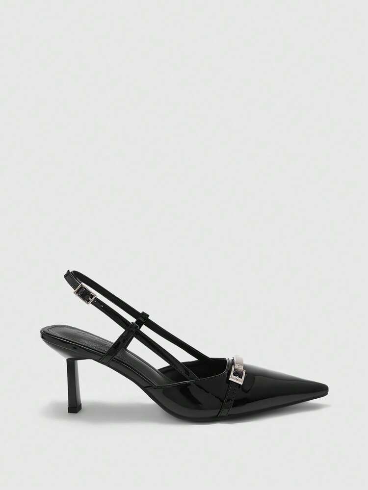 CUCCOO BIZCHIC Lacquered Leather French High-End Backless Heeled Women Shoes Spring Shoes