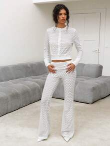 Sweetina Casual Faux Fur Knit Open Front Long Sleeve T-Shirt For Women - White - View 4