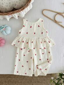 LMoss Kids 2pcs Baby Girl Ditsy Floral Woven Casual Vest And Pants Set - Multicolor - View 8