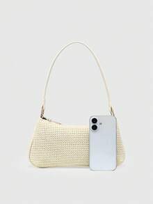 ROMWE Kawaii Túi xách nữ kiểu dáng cổ điển, chất liệu da báo, ngọc trai và ren, kiểu dáng ballet, đeo một vai hoặc khoác ngoài. - Màu hạnh nhân nhạt - Xem 3