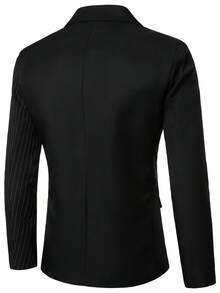 Manfinity Mode Bộ vest công sở nam kiểu Anh, ve áo kẻ sọc, hai hàng khuy, tay dài. - màu đen - Xem 4