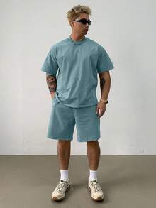 DAZY Men's Solid Blue Regular T-Shirt Set, Summer - Blue - View 1