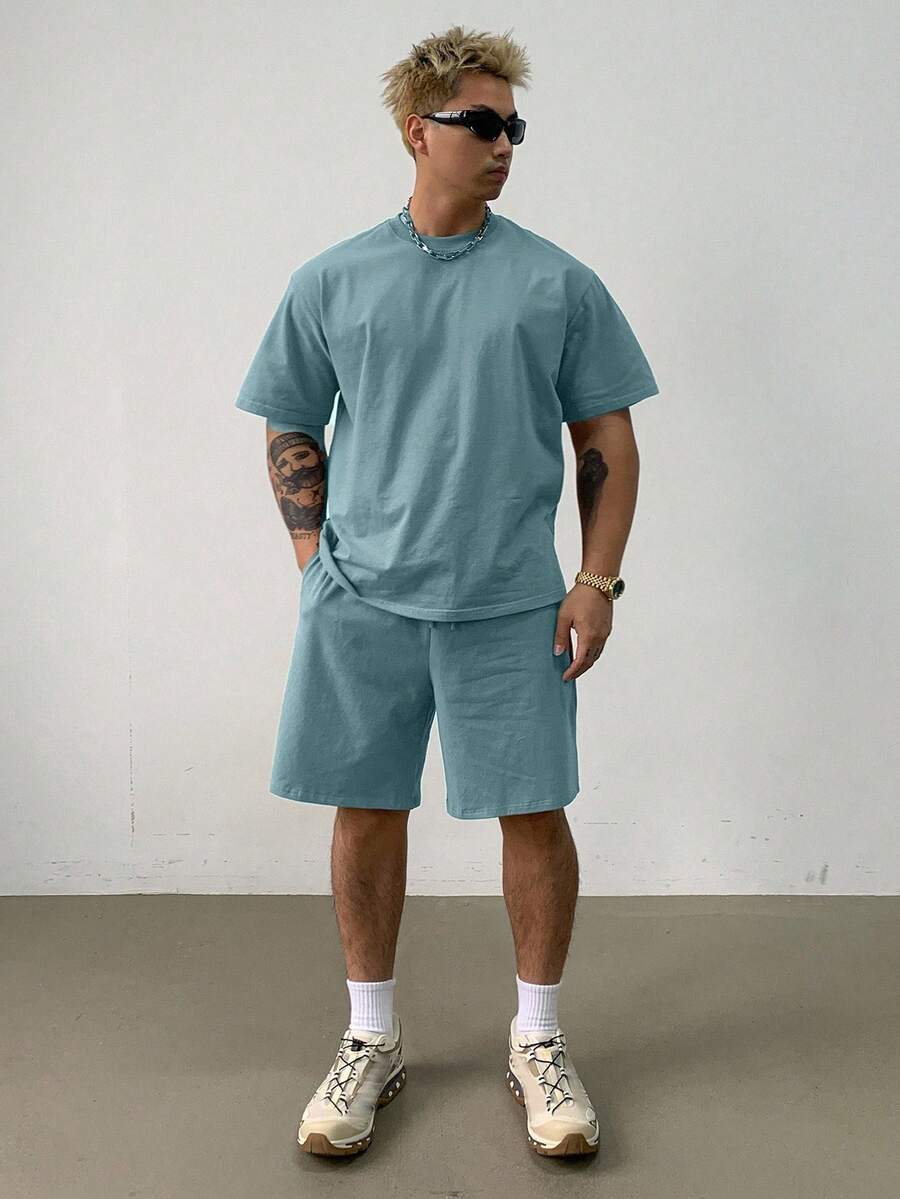 DAZY Men's Solid Blue Regular T-Shirt Set, Summer - Blue - View 1