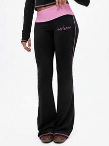 BABYPHAT Contrast Detail Flare Leggings With Pink Hood And Side Seam Piping For Casual Everyday Wear - Black - View 4