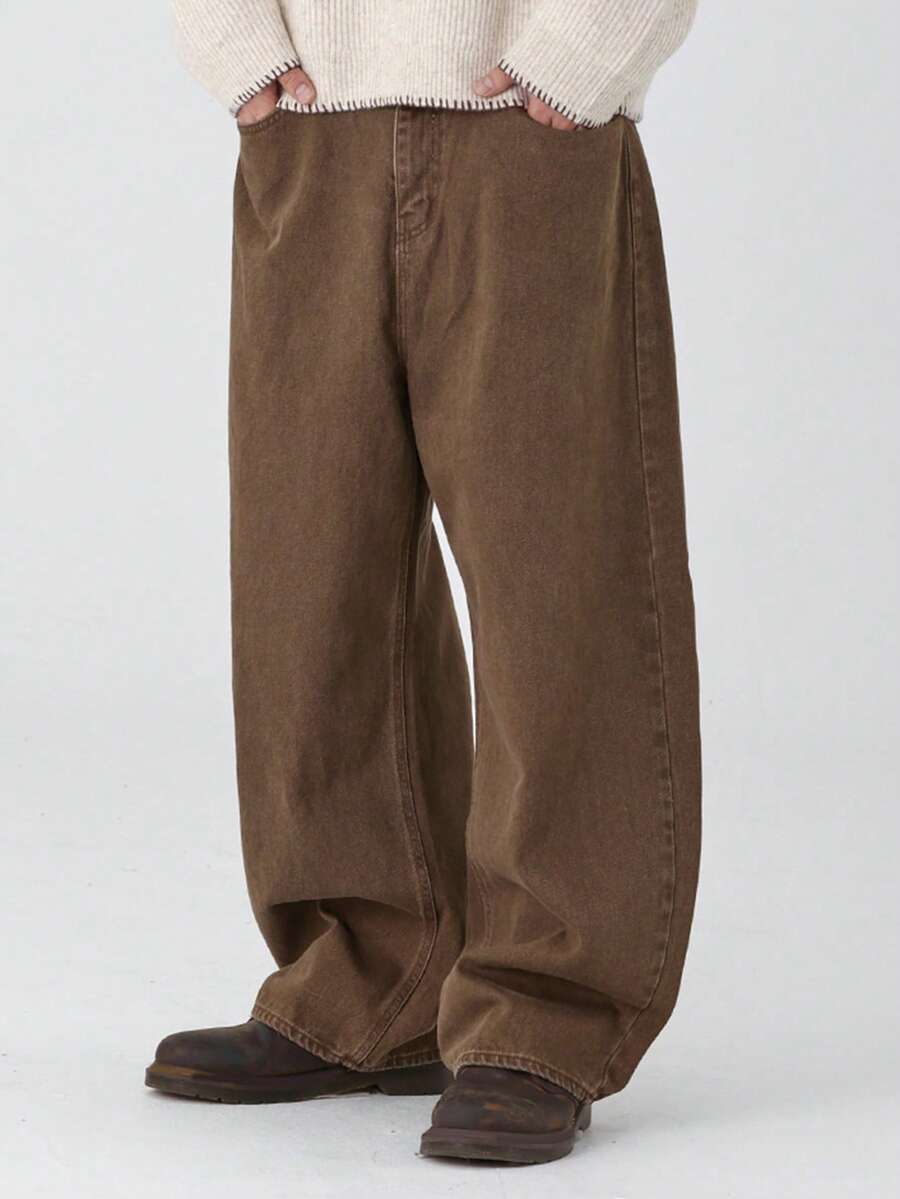 DAZY Quần jean dài denim màu nâu bạc màu dành cho nam, thích hợp cho mùa xuân và mùa thu. - Màu Khaki - Xem 1
