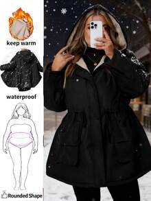 Enliva Chaqueta de forro polar impermeable de manga larga para mujer de talla grande, para otoño/invierno, para silueta redondeada tipo manzana - Negro - Ver 1
