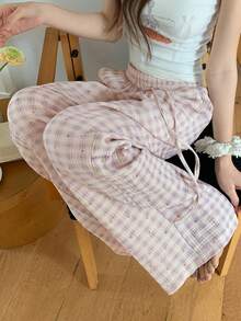 DAZY 女士格子波点直筒宽松长款睡裤 - 紫色 - 查看 5