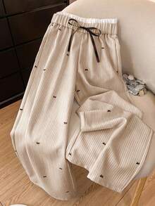 SHEIN Clasi Quần dài cỡ lớn in hình cá voi, kiểu dáng thường ngày, có nơ trang trí. - Màu Khaki - Xem 1