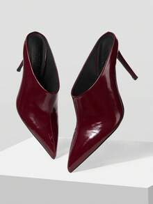 MOTF Bombas de tacón puntiagudas de cuero sintético minimalistas para mujer - Burdeos - Ver 10