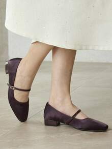 MOTF PREMIUM SEPATU FLAT WANITA HAK KOTAK YANG NYAMAN DAN SERBAGUNA - Purple - View 7