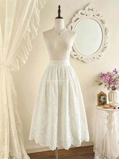 Vintamour Vintage Elegant Women's Embroidered Frill Trim Casual Vacation Holiday Loose Long Skirt Summer For Women Summer Summer Holidays Spring Women Spring Skirt Women Spring Spring Breaks Spring Women Elegant For Party Elegant Party For Women Wedding Guest Skirt For Women Wedding Party Skirt Graduation Skirt Elegant Ceremony Elegant Dresses For Women Formal Skirt