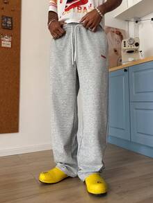 STEELVANCE Men's Casual Letter Print Drawstring Waist Pants - Flint Stone - View 7