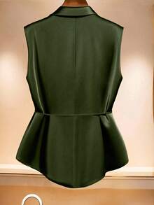 SHEIN Clasi Plus Size Women Elegant Satin Wrap Blouse - Army Green - View 2