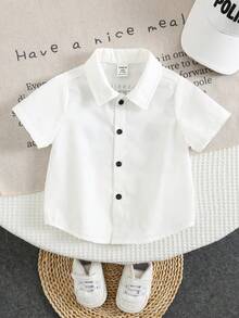 SHEIN Baby Boy Girl Casual Loose Fit Short Sleeve White Shirt,Funny Graphic Cars Print Summer Vacation Top Suitable For Spring,Daily Wear,Travel - White - View 3