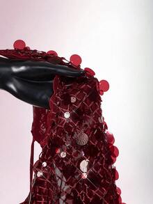 Amplova 2026 New Sequin Sheer Halter Neck Tank Top And Mini Skirt Set For Women - Burgundy - View 11