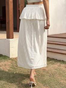Livesso Spring & Summer Hollow Lace Patchwork Skirt, Casual Vacation Beach Chiffon A-Line Skirt, Elegant Commuting Skirt For Women - Beige - View 6