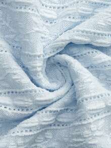 lacRébo Blue Textured Knit V Neck Midi Dress With Lace Insert Details Spring Summer Chic Spring Summer Vacation French Style Parisian Style Wedding Guest Dress - Blue - View 11