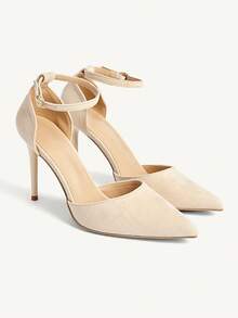 CUCCOO CHICEST 女士新款麂皮尖头高跟鞋，细带镂空凉鞋，优雅百搭，适合派对、圣诞节、新年和情人节等场合。 - 淺杏色 - 查看 1