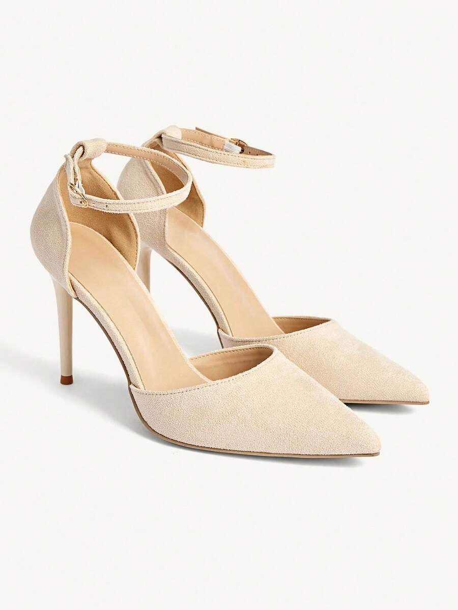 CUCCOO CHICEST 女士新款麂皮尖头高跟鞋，细带镂空凉鞋，优雅百搭，适合派对、圣诞节、新年和情人节等场合。 - 淺杏色 - 查看 1