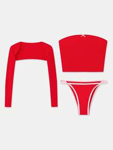 lacRébo Bộ đồ lót màu đỏ gồm áo croptop, áo khoác bolero và quần lót cùng màu đỏ và hồng, gợi cảm và thoải mái. - Đỏ - Xem 8