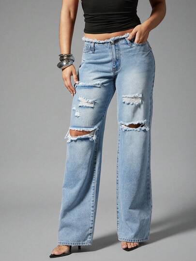 Denimoi Low Rise Distressed Denim Jeans Sexy Jeans Y2K Fashion Low Rise Jeans GNO Concert Clubwear