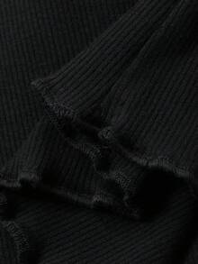 FRIFUL Women's Solid Black Side Slit Lace-Up Bow Flare Pants, Loose Casual Versatile Trousers - Black - View 3