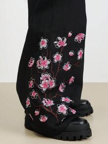 TOKVUE Quần dài nam màu trơn dáng suông rộng rãi, có túi, quần đen rộng thùng thình, quần thiết kế, quần ống rộng, quần tây đen, với họa tiết thêu hoa anh đào. - màu đen - Xem 7