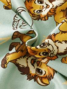 2件套幼儿男童可爱卡通狮子动物印花圆领短袖上衣和弹力腰带长裤休闲针织家居服套装 - 綠色 - 查看 7