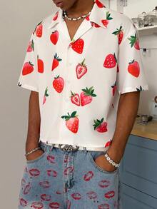 STEELVANCE Men's Strawberry Print Button-Front Casual Short Sleeve Shirt - Multicolor - View 5