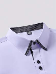 Manfinity Mode 男士纯色休闲时尚长袖衬衫 - 淡紫色 - 查看 4