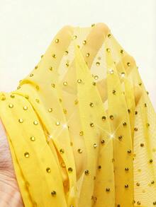 Amplova Women's See-Through Cup Detail Mini Dress, & Avant-Garde Sparkling Rhinestone Sparkly Yellow,Summer,70s,Night Out,Party Island Resort Dress - Yellow - View 14