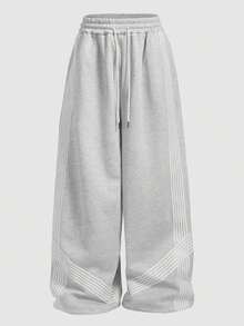 EASEVO Herren Jogginghose in Hellgrau in Große Größen mit besticktem Tape Patchwork, geeignet für Frühling, Herbst und Sommer - Hellgrau - Übersicht 2