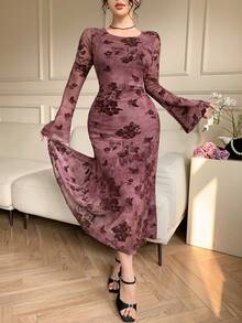 DAZY Women's Elegant Floral Print Wrap Dress, Spring/Summer - Purple - View 7