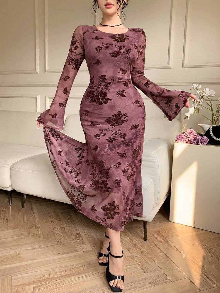 Women's Elegant Floral Print Wrap Dress, Spring/Summer