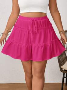 SHEIN Essnce Váy quần hai lớp chống hở hang dành cho phụ nữ cỡ lớn - Hồng - Xem 5