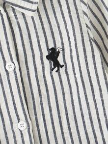 SHEIN Playful Pals 婴儿及幼儿男童经典街头风红白格子骑士刺绣长袖POLO衫，舒适透气，适合春秋季节、派对、日常穿着、上学及旅行。 - 深灰色 - 查看 5