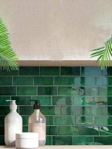 Shiny Home 10/30pcs Green Brick Pattern Imitation Tile Self-Adhesive Wall Stickers, Peel And Stick Wall Tile, Waterproof Wallpaper For Living Room Kitchen Backsplash Bathroom Home,Zellige Style - Green - View 3