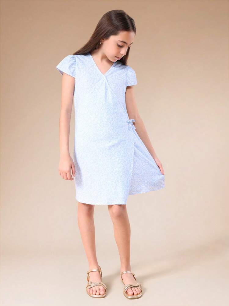 Floral Wrap Mini Dress With Short Sleeves