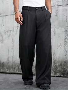 Manfinity Mode Men's Black Suit Pants, Loose Casual Versatile Fashion Suit Trousers - Black - View 4