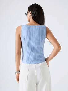 LYSMO 2026 Women's Casual Light Blue Striped Hollow Out Waist Camisole,Summer Chic Night Out Minimalism Cotton Stylish Blouses, Top For Women - Blue - View 2