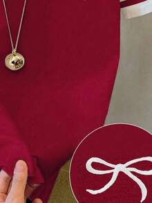 Áo thun ngắn tay cổ tròn dáng suông cho bé gái, thích hợp cho kỳ nghỉ hè, màu đỏ ôm dáng mặc hàng ngày, màu trắng kẻ sọc thời trang thoải mái đa năng, màu đỏ tía thắt nơ dễ thương phù hợp cho mọi mùa xuân hè thu đông. - Nhiều màu - Xem 5