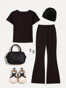 2pcs Tween Girls' Casual Short Sleeve Top And Pants Set, Suitable For Summer Spring/Summer Casual Wear Perfect For Outings, Street Style, And Hip-Hop Vibes, Effortlessly Comfortable Fashion Girls' Leisurewear, New Arrivals, Back-To-School Season, Unique Perspective, Modern Fashion - Multicolor - View 3