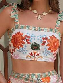 Swim Oasis Women's 3-Piece Swimsuit Set, Sexy Vacation Elegant Halter Strap Pattern Design, Women's Beach Outfit, Women's Swimwear Set, Spring/Summer - Multicolor - View 3